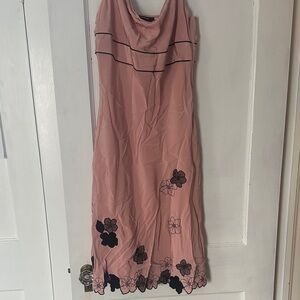 Express Dusty Pink Midi Slip Dress with Black Floral Accents US14 NWT